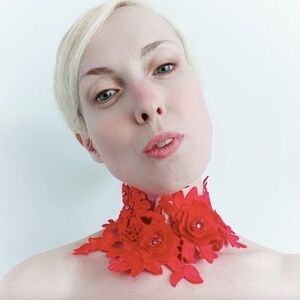 Lush red choker - 3D lace costume holiday necklace